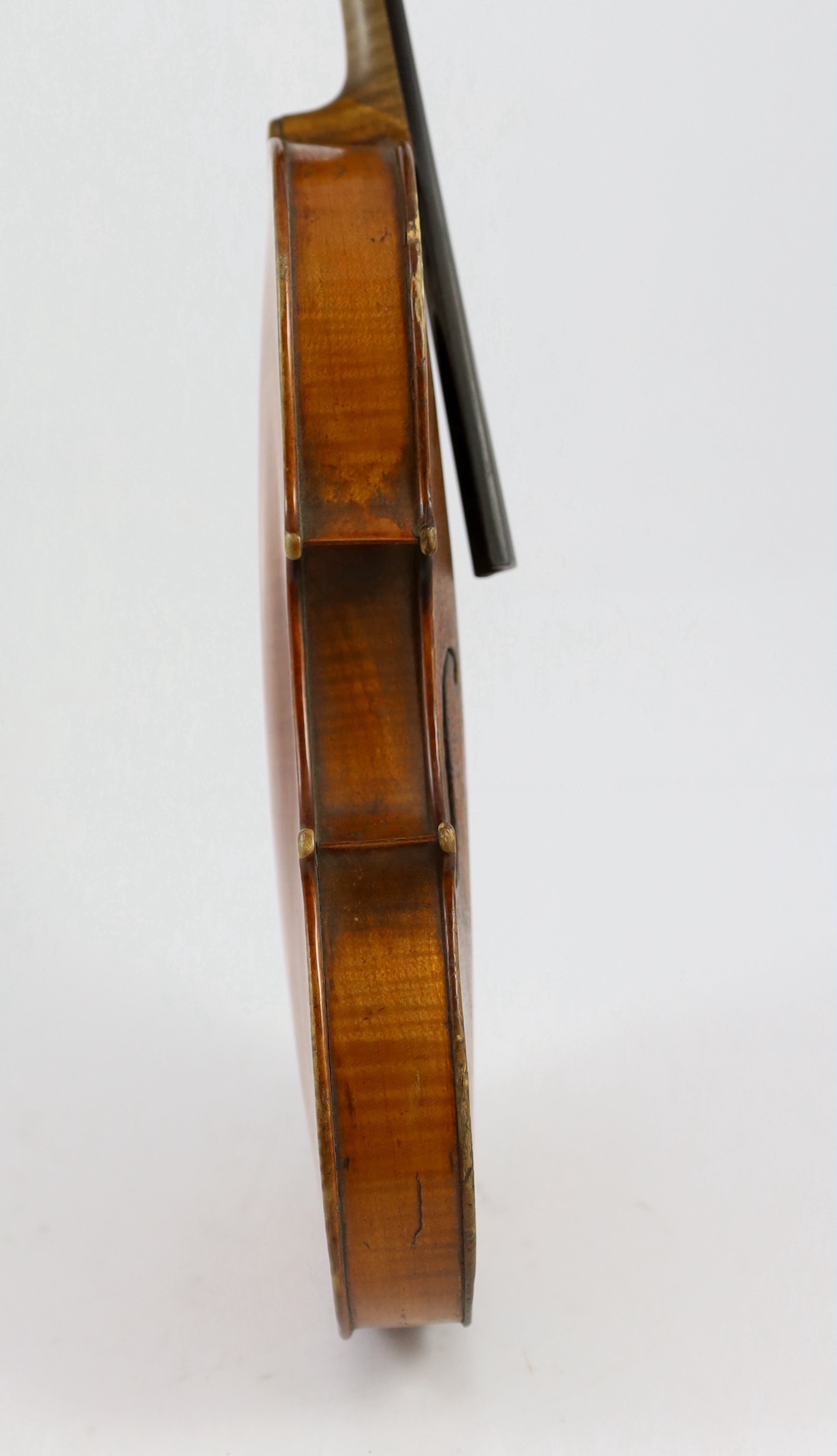 A 19th century French single back violin, length of back 36.2cm